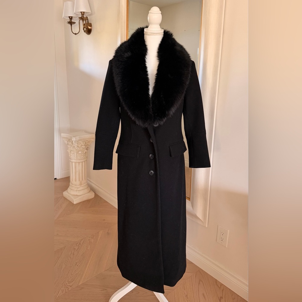 Black Long Coat with Faux Fur Collar